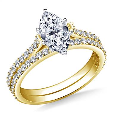 Dainty Prong Set Round Diamond Ring and Matching Band in 18K Yellow Gold (1/2 cttw.)