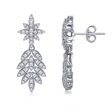 Dangling Leaf Drop Diamond Earrings in 14K White Gold (1.00 cttw. )