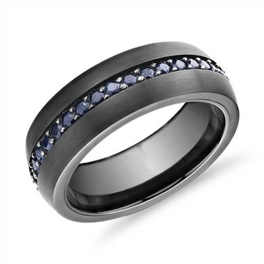 Deep Blue Sapphire Eternity Wedding Ring in Tungsten (8 mm)