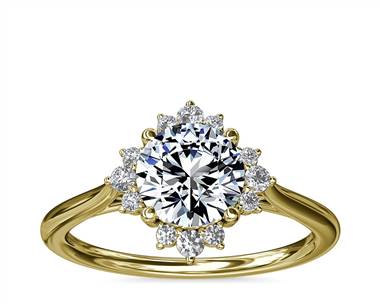 Delicate Ballerina Halo Diamond Engagement Ring In 14k Yellow Gold