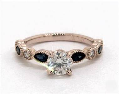 Delicate Blue Sapphire & Diamond Engagement Ring in 14K Rose Gold 4mm Width Band (Setting Price)