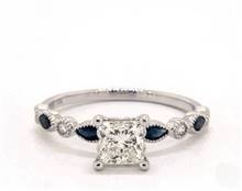 Delicate Blue Sapphire & Diamond Engagement Ring in 18K White Gold 4mm Width Band (Setting Price) | James Allen