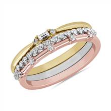 Delicate Diamond Stacking Ring Set in 14k White, Yellow, and Rose Gold (1/5 ct. tw.) | Blue Nile