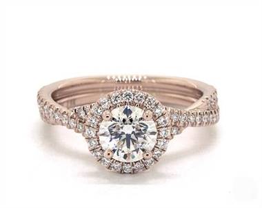 Delicate Pave Halo & Twisted Shank Engagement Ring in 14K Rose Gold 3.10mm Width Band (Setting Price)