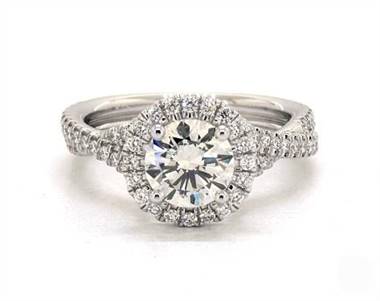 Delicate Pave Halo & Twisted Shank Engagement Ring in 14K White Gold 3.10mm Width Band (Setting Price)