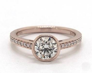 Delicate & Refined Bezel-Set Pave Engagement Ring in 14K Rose Gold 2.00mm Width Band (Setting Price)