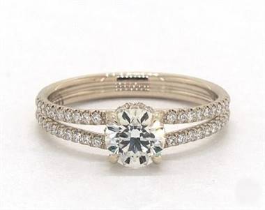 Delicate Split Shank Pave Engagement Ring in 14K Yellow Gold 4mm Width Band (Setting Price)
