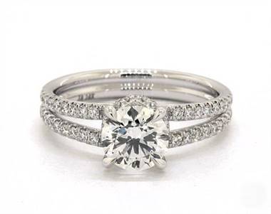 Delicate Split Shank Pave Engagement Ring in 18K White Gold 4mm Width Band (Setting Price)