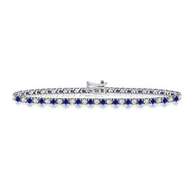 Diamond and Blue Sapphire Tennis Line Bracelet in Platinum (1 1/2 cttw.)