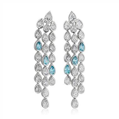 "Diamond and Blue Topaz Chandelier Earring in 18k White Gold"
