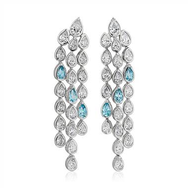 "Diamond and Blue Topaz Chandelier Earring in 18k White Gold"