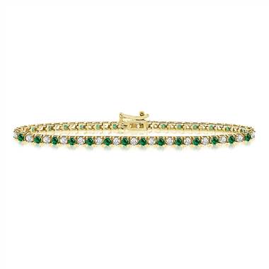 Diamond and Emerald Tennis Line Bracelet in 14K Yellow Gold (1 1/2 cttw.)