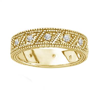 Diamond And Milgrain Design Ring In 14K Yellow Gold
