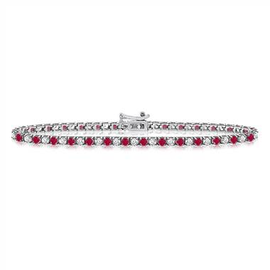 Diamond and Ruby Tennis Line Bracelet in 14K White Gold (1 1/2 cttw.)