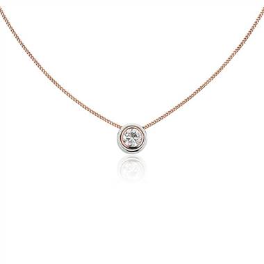 "Diamond Bezel Set Two-Tone Floating Pendant in 14k Rose and White Gold (1/4 ct. tw.)"