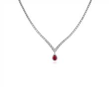 Diamond Chevron Eternity Necklace With Ruby Drop In 14k White Gold | Blue Nile