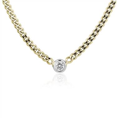 Diamond Curb Link Necklace in 14k Yellow Gold (1/10 ct. tw.)