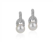 Diamond Door Knocker Earrings With South Sea Cultured Pearls In 18k White Gold (9.5-10mm) | Blue Nile