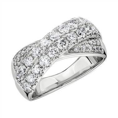 Diamond Double Row Crossover Ring in 14k White Gold (1 1/4 ct. tw.)