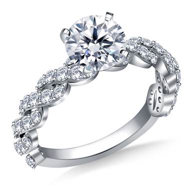 Diamond Embellished Twist Shank Engagement Ring in 14K White Gold (3/4 cttw)