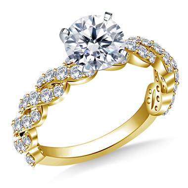Diamond Embellished Twist Shank Engagement Ring in 14K Yellow Gold (3/4 cttw)