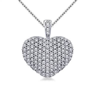 Diamond Encrusted Pave Set Heart Pendant in 14K White Gold (1.00 cttw)