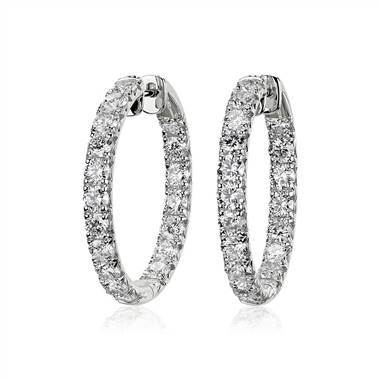Diamond French Pave Inside Out Hoop Earrings in 14k White Gold (3 1/2 ct. tw.)