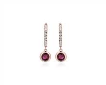 Diamond Huggies With Bezel Set Ruby Drop Earrings In 14k Rose Gold | Blue Nile