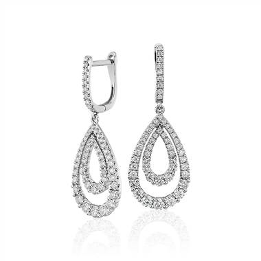 Diamond Open Teardrop Graduated Earrings in 14k White Gold (1 1/4 ct. tw.)