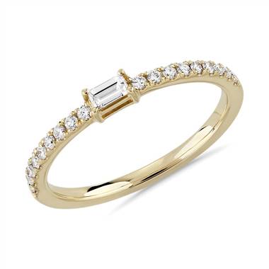 Diamond Pave and Baguette Stacking Ring in 14k Yellow Gold (1/4 ct. tw.)