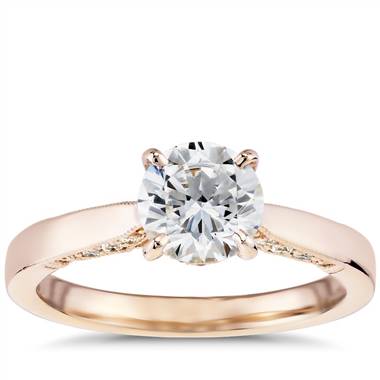 Diamond Pave and Milgrain Profile Solitaire Engagement Ring in 14k Rose Gold (1/6 ct. tw.)