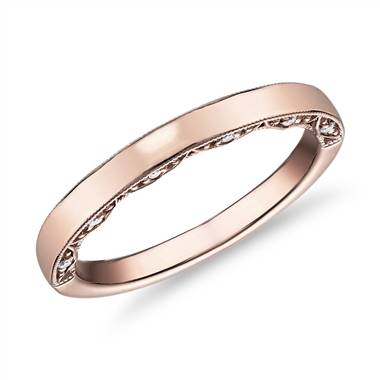 "Diamond Pave and Milgrain Profile Wedding Ring in 14k Rose Gold"