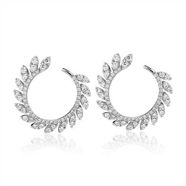 Diamond Pave Leaf Hoop Earrings in 14k White Gold (7/8 ct. tw.)