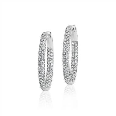 Diamond Pave Two Row Oval Hoops in 14k White Gold (4 ct. tw.)