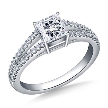 Diamond Split Shank Engagement Ring for Princess Asscher or Cushion Cut in Platinum