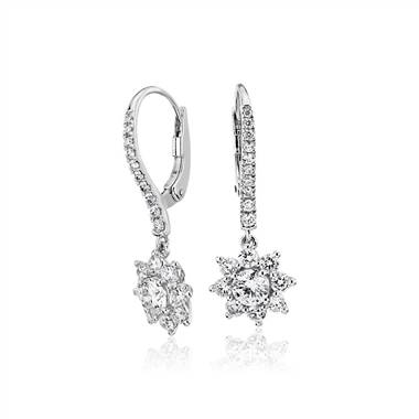 Diamond Starburst Leverback Drop Earrings in 14k White Gold (1 ct. tw.)