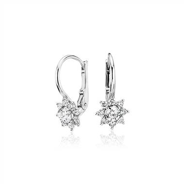 Diamond Starburst Leverback Drop Earrings in 14k White Gold (5/8 ct. tw.)
