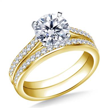 Diamond Studded Cathedral Diamond Ring with Matching Band in 14K Yellow Gold (3/8 cttw.)