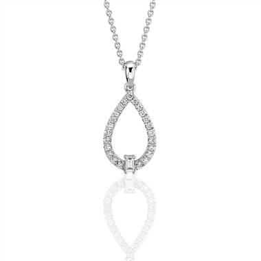"Diamond Teardrop Pendant with Baguette Accent in 14k White Gold (1/4 ct. tw.)"