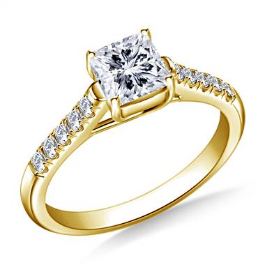Diamond Trellis Engagement Ring for Princess Asscher or Cushion Cut in 14K Yellow Gold