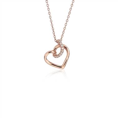 Diamond Twist Pave Heart Pendant in 14k Rose Gold