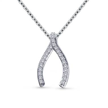 Diamond Wishbone Pendant in 14K White Gold (1/4 cttw)