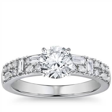 Dot Dash Double Row Diamond Engagement Ring in 14k White Gold