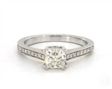 Double Claw Delicate Pave Engagement Ring in 18K White Gold 4mm Width Band (Setting Price)