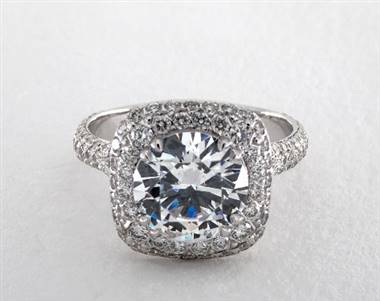 Double Cushion Halo Pave 1.24ctw Engagement Ring in Platinum 2.70mm Width Band (Setting Price)