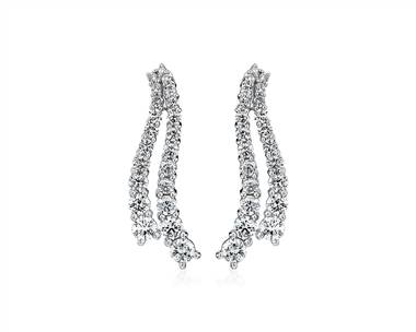 Double Diamond Graduating Wave Drop Earrings In 14k White Gold (2 ct. tw.)