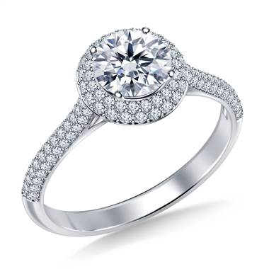 Double Halo Cathedral Diamond Engagement Ring in 18K White Gold