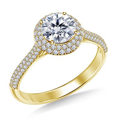 Double Halo Cathedral Diamond Engagement Ring in 18K Yellow Gold