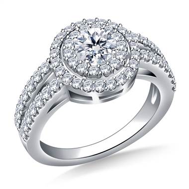 Double Halo Diamond Engagement Ring in 14K White Gold