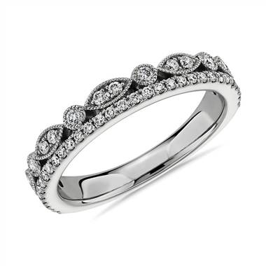 "Double Row Milgrain Marquise and Pave Diamond Wedding Ring in 14k White Gold - I/SI2 (1/3 ct. tw.)"